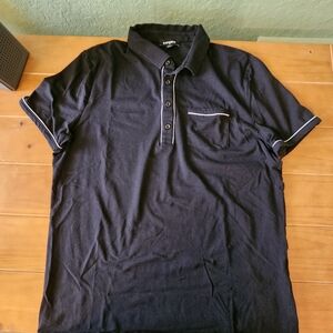 Mens Express Black Short Sleeve Polo Shirt White Trim Chest Pocket Size XL